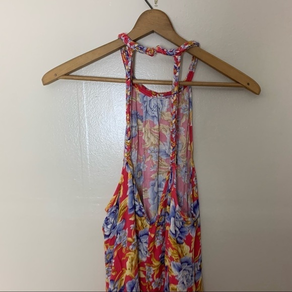 31. [American Eagle] Pink Floral Print High Neck Halter Swing Dress - Picture 5 of 11
